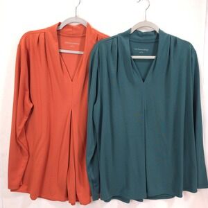 Soft Surroundings Tunic V-Neck Pleated Set of 2 Orange Teal Women 1X Minimalist